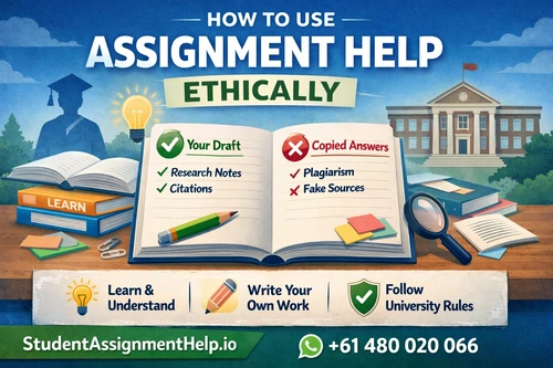 How to Use Assignment Help Ethically guide for Australian university students showing ethical study support, plagiarism free practices, StudentAssignmentHelp.io and WhatsApp contact